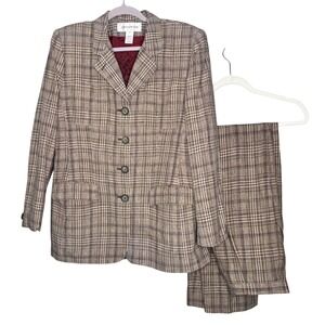 Vintage Jones New York Suit Set Womens‎ Size M Linen Plaid Blazer and Pants
